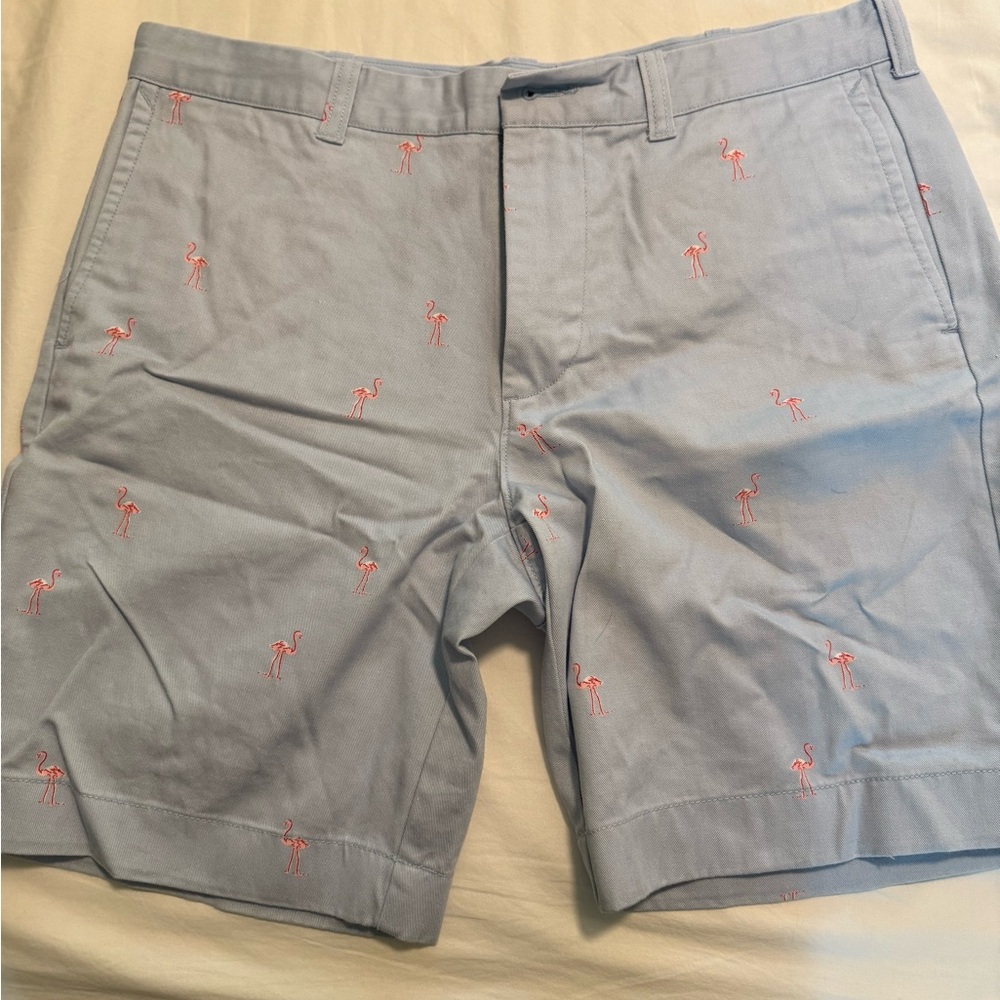 J Crew Light Blue Flamingo Embroidered Men's Shorts